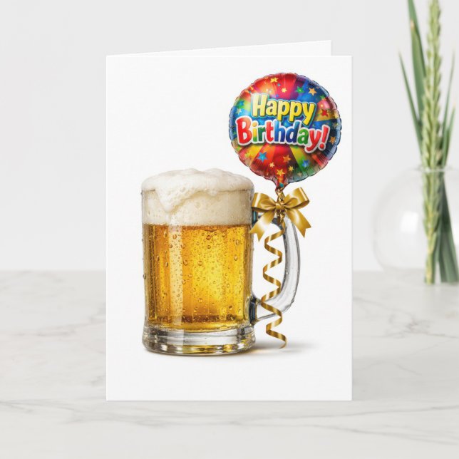 Birthday Beer Mug With Party Balloon Card (Front)