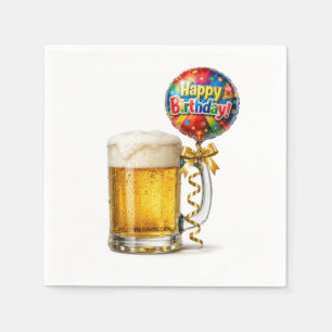Birthday Beer Mug With Party Balloon Napkin