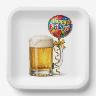 Birthday Beer Mug With Party Balloon Paper Plate