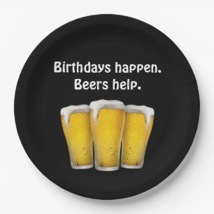 Birthday Beers on Black Paper Plate