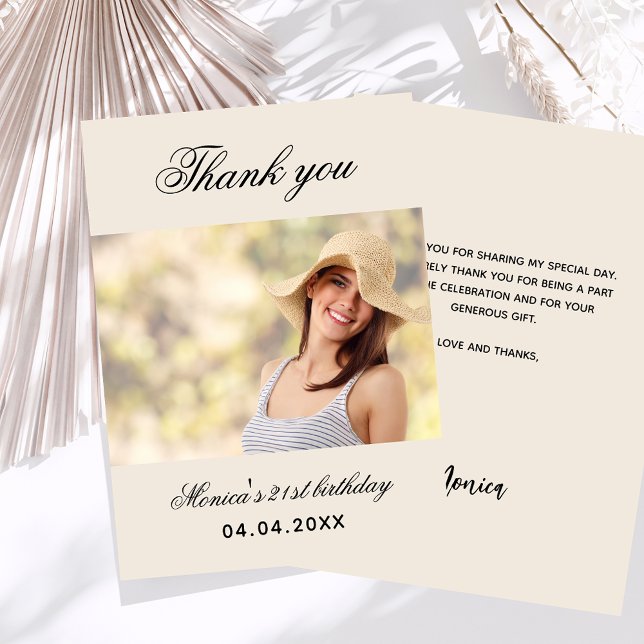Birthday beige photo thank you card (Creator Uploaded)