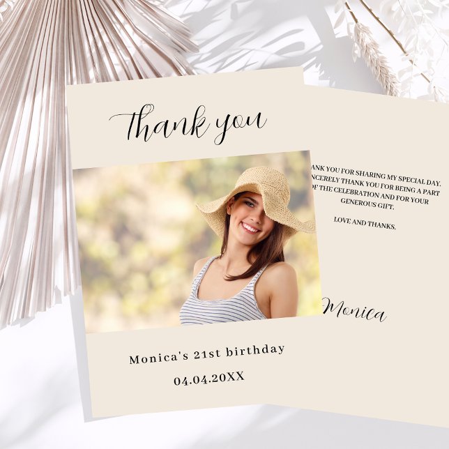 Birthday beige photo thank you card (Creator Uploaded)