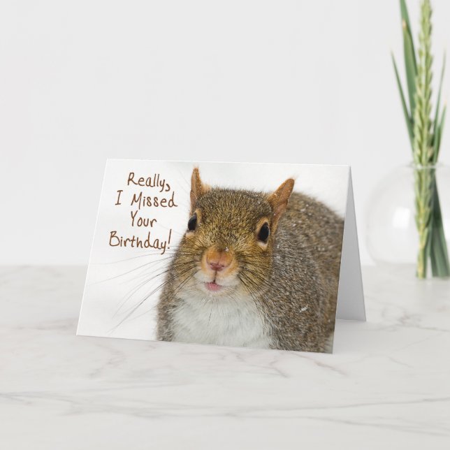 Birthday, Belated, Squirrel Surprised Card (Front)