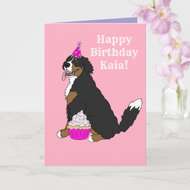 Birthday Bernese Mountain Dog Card (Orchid)