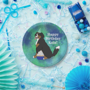 Birthday Bernese Mountain Dog  Paper Plate