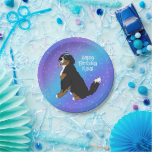 Birthday Bernese Mountain Dog  Paper Plate