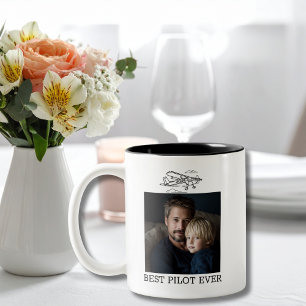 Birthday Best Pilot Ever 2 Photos Aeroplane Clouds Two-Tone Coffee Mug