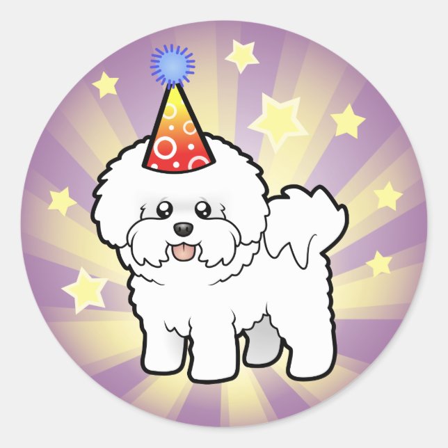 Birthday Bichon Frise Classic Round Sticker (Front)