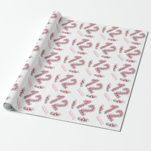 Birthday Big 12th Girl Pink Flowers Green Foliage Wrapping Paper