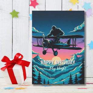 Birthday Bigfoot Vintage Airplane Clouds Funny  Invitation