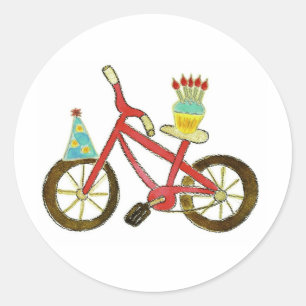 Birthday Bike with Cupcake Classic Round Sticker
