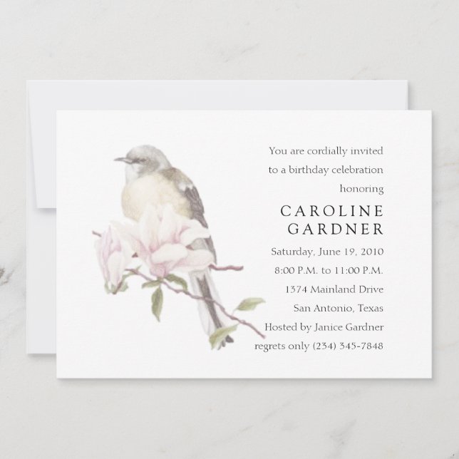 Birthday Bird on a Branch Invitation (Front)