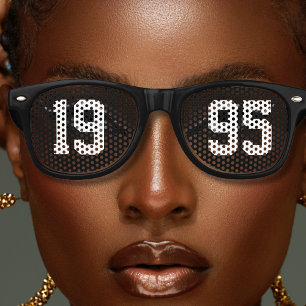 Birthday Birth Year Bold Letter Black & White Retro Sunglasses