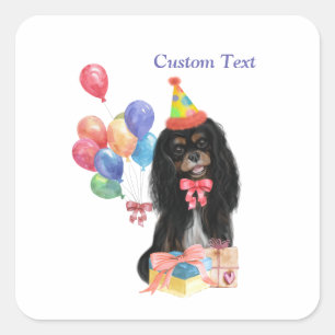 Birthday Black and Tan Cavalier Spaniel Square Sticker