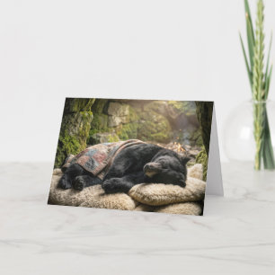 Birthday Black Bear Hibernating Under a Quilt Card
