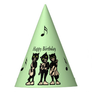 Birthday Black Cat Music Band Black Music Notes Party Hat