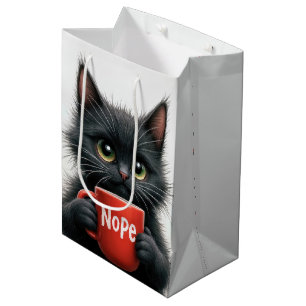 Birthday Black Cat With Red Mug Medium Gift Bag