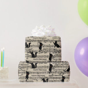 Birthday Black Cats On Sheet Music  Wrapping Paper