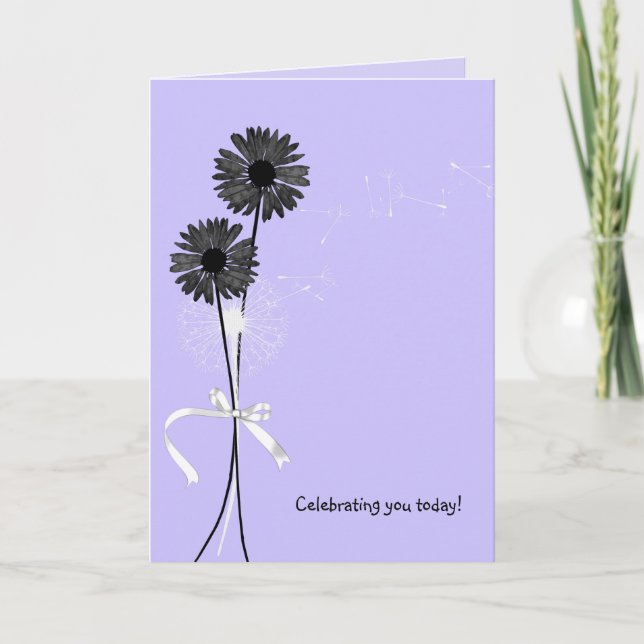 birthday black daisies and dandelion on purple card (Front)