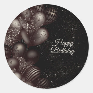 Birthday Black Glitter Balloons Sparkle Party Classic Round Sticker