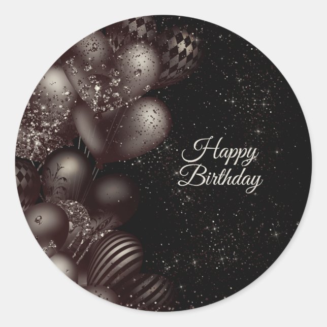 Birthday Black Glitter Balloons Sparkle Party Classic Round Sticker (Front)