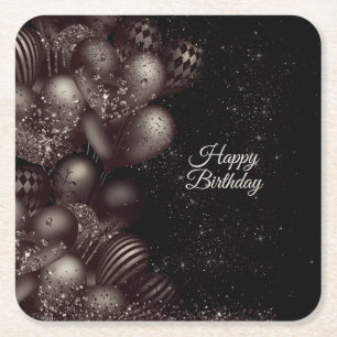 Birthday Black Glitter Balloons Sparkle Party Square Paper Coaster