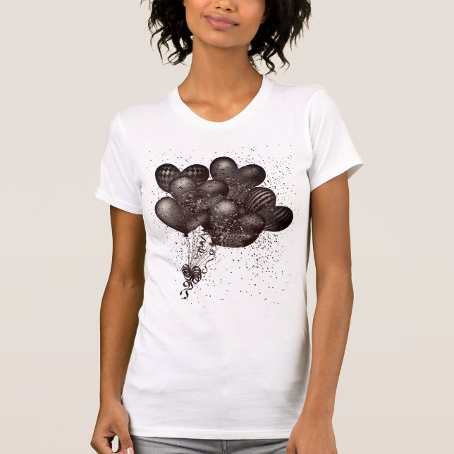 Birthday Black Glitter Balloons Sparkle Party T-Shirt (Front)