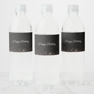 Birthday Black Glitter Balloons Sparkle Party Water Bottle Label