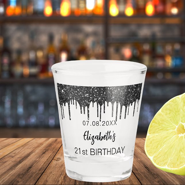 Birthday black glitter drips name  shot glass (Creator Uploaded)