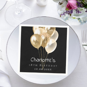 Birthday black gold balloons napkin