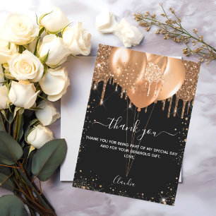 Birthday black gold balloons thank you card