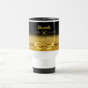 Birthday black gold bow elegant name travel mug