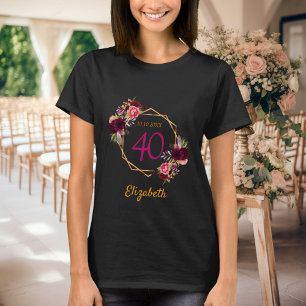 Birthday black gold burgundy florals T-Shirt