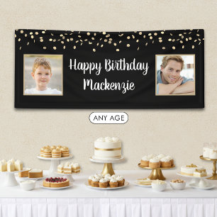 Birthday Black Gold Confetti 2 Photo Script Banner