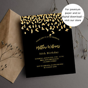 Birthday black gold confetti budget invitation flyer