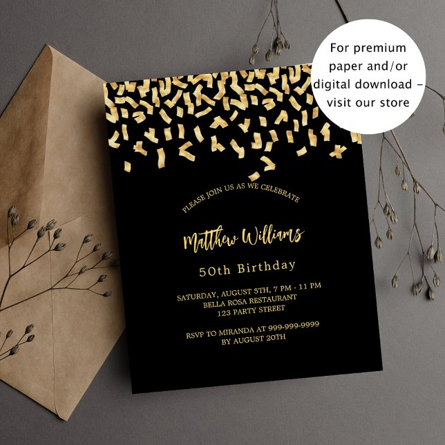 Birthday black gold confetti budget invitation flyer (Creator Uploaded)