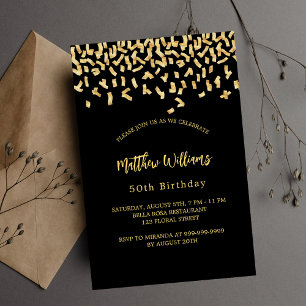 Birthday black gold confetti luxury invitation