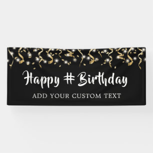 Birthday Black Gold Confetti Streamers Personalise Banner