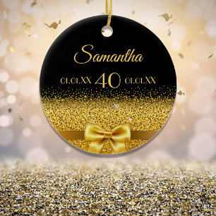 Birthday black gold elegant monogram ceramic ornament