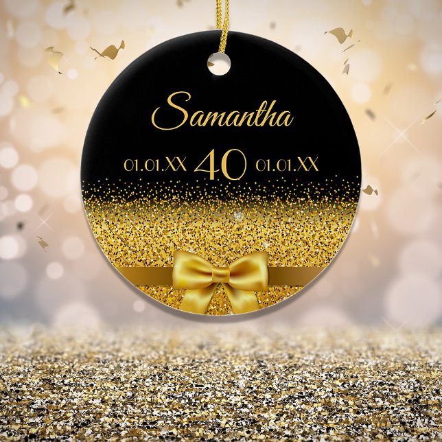 Birthday black gold elegant monogram ceramic ornament (Creator Uploaded)