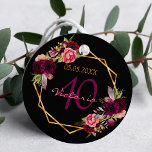 Birthday black gold floral burgundy thank you favour tags<br><div class="desc">A 40th birthday Thank You tag with templates for Your name, date, and the text: thank you On front: Trendy bohemian boho style. Decorated with watercolored roses in burgundy and pink. Elegant black background on both front and back. A faux gold geometric frame and templates for your name, age 40...</div>