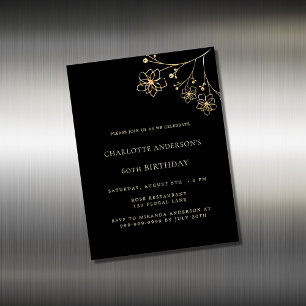 Birthday black gold floral magnet invitation