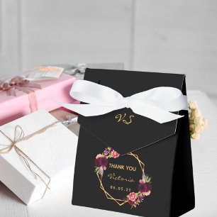 Birthday black gold geometric burgundy florals favour box