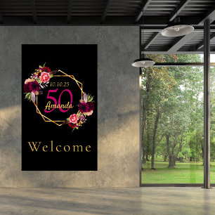 Birthday black gold geometric florals burgundy  poster