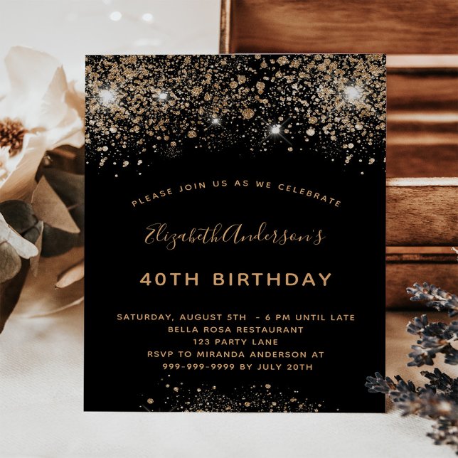 Birthday black gold glitter budget invitation flyer (Creator Uploaded)
