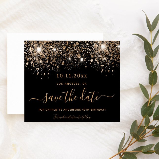Birthday black gold glitter budget save the date flyer (Creator Uploaded)
