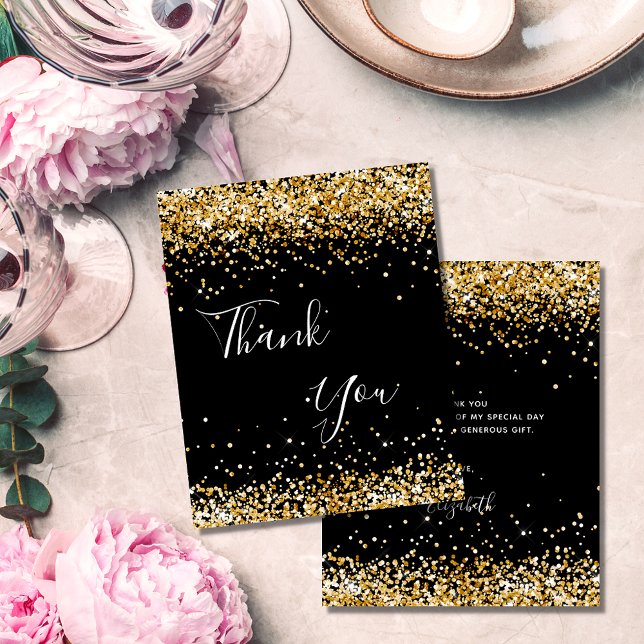 Birthday black gold glitter budget thank you card (Creator Uploaded)