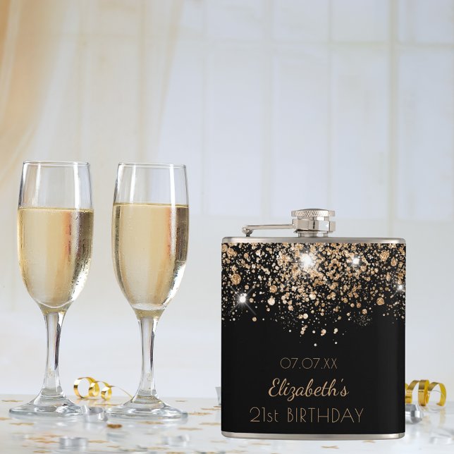 Birthday black gold glitter dust friends hip flask (Creator Uploaded)