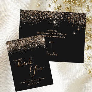 Birthday black gold glitter glamourous thank you  postcard