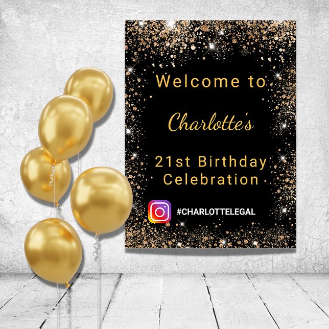 Birthday black gold glitter Instagram welcome Poster (Creator Uploaded)